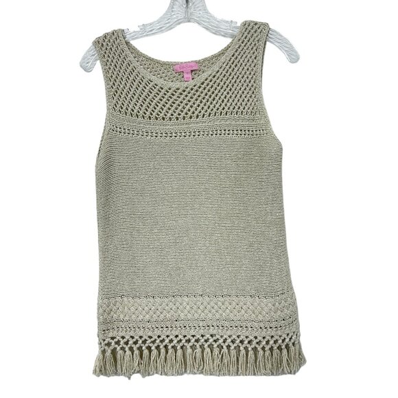 Lilly Pulitzer Limon Crochet Sleeveless Fringe Sweater Women's Size S - Picture 2 of 7